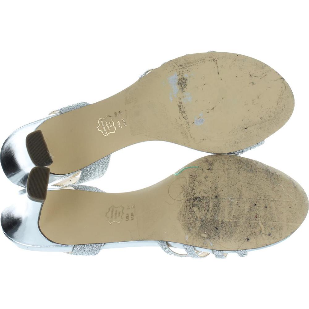 Nina Womens Nelena Silver Leather Ankle Strap Heels Evening Sandals Shoes Used - Picture 2 of 5